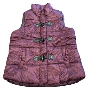 Y2K Quilted Puffer Vest Sz S Purple Inked & Faded Zip Toggle Button Closure